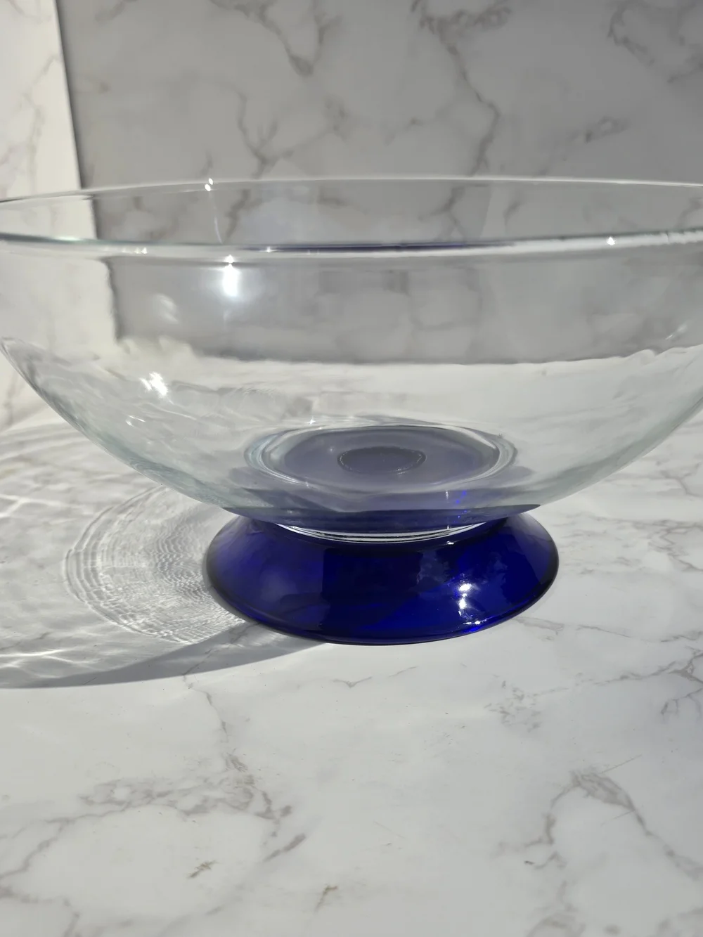 Clear Glass Bowl with Cobalt Blue Pedestal Base